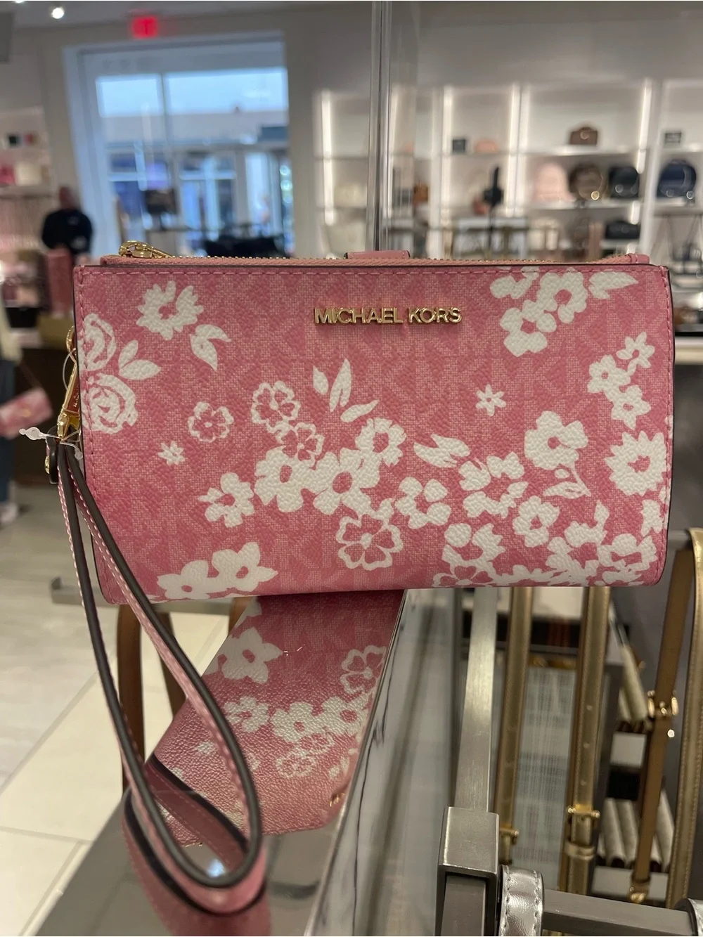 MICHAEL KORS Jet Set Travel Lg Double Zip Printed Signature Logo Wristlet Wallet